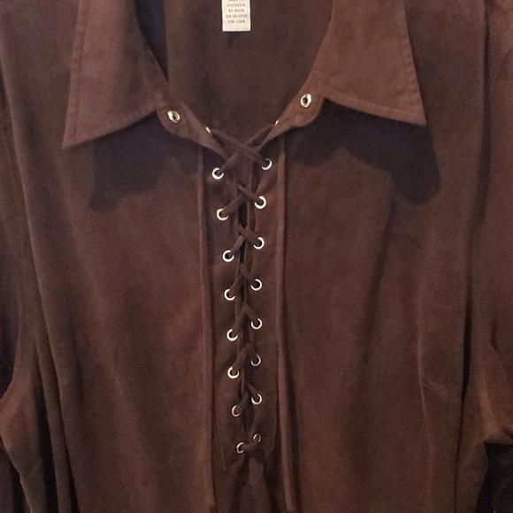 Uniform John Paul Richard Brown Soft Faux Suede Lace-Up Top 1X (see description) - Picture 4 of 10